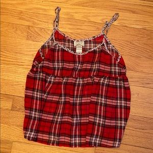 Red and black plaid tank top.